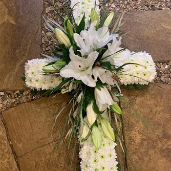 Classic White Chrysanthemum Cross Spray