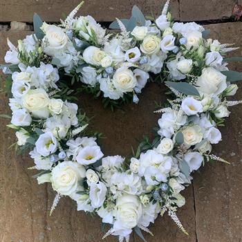 White &amp; Silver Floral Heart Wreath