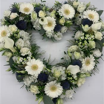 White &amp; Blue Eryngium Heart Wreath