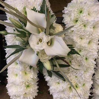 White Chrysanthemum Letter and Spray Tribute