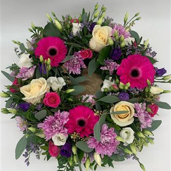 Fuchsia &amp; Cream Mixed Bloom Wreath