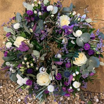 Purple &amp; Ivory Mixed Bloom Wreath