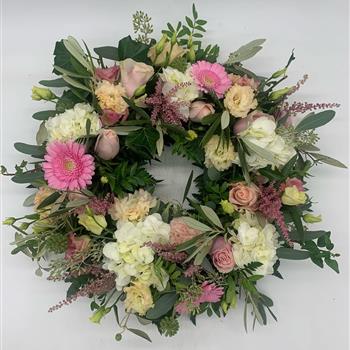 Pastel Blush &amp; Pink Mixed Bloom Wreath