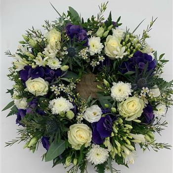 Purple &amp; Cream Mixed Bloom Wreath