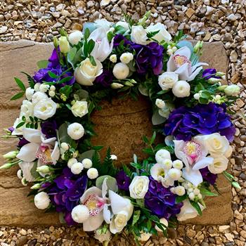 Purple &amp; White Orchid &amp; Hydrangea Wreath