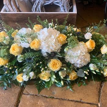 Greens, Whites &amp; Yellows Casket Spray