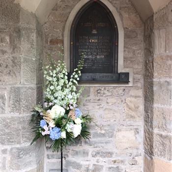 Church Pedestal Arrangement Whites &amp; Blues