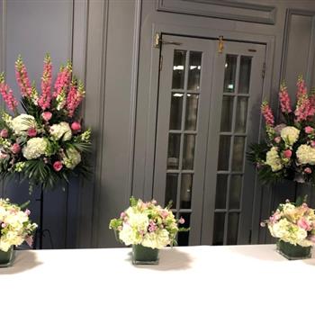 Church Pedestal Arrangement Pinks &amp; Whites