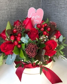 Valentines Dozen Rose Hatbox